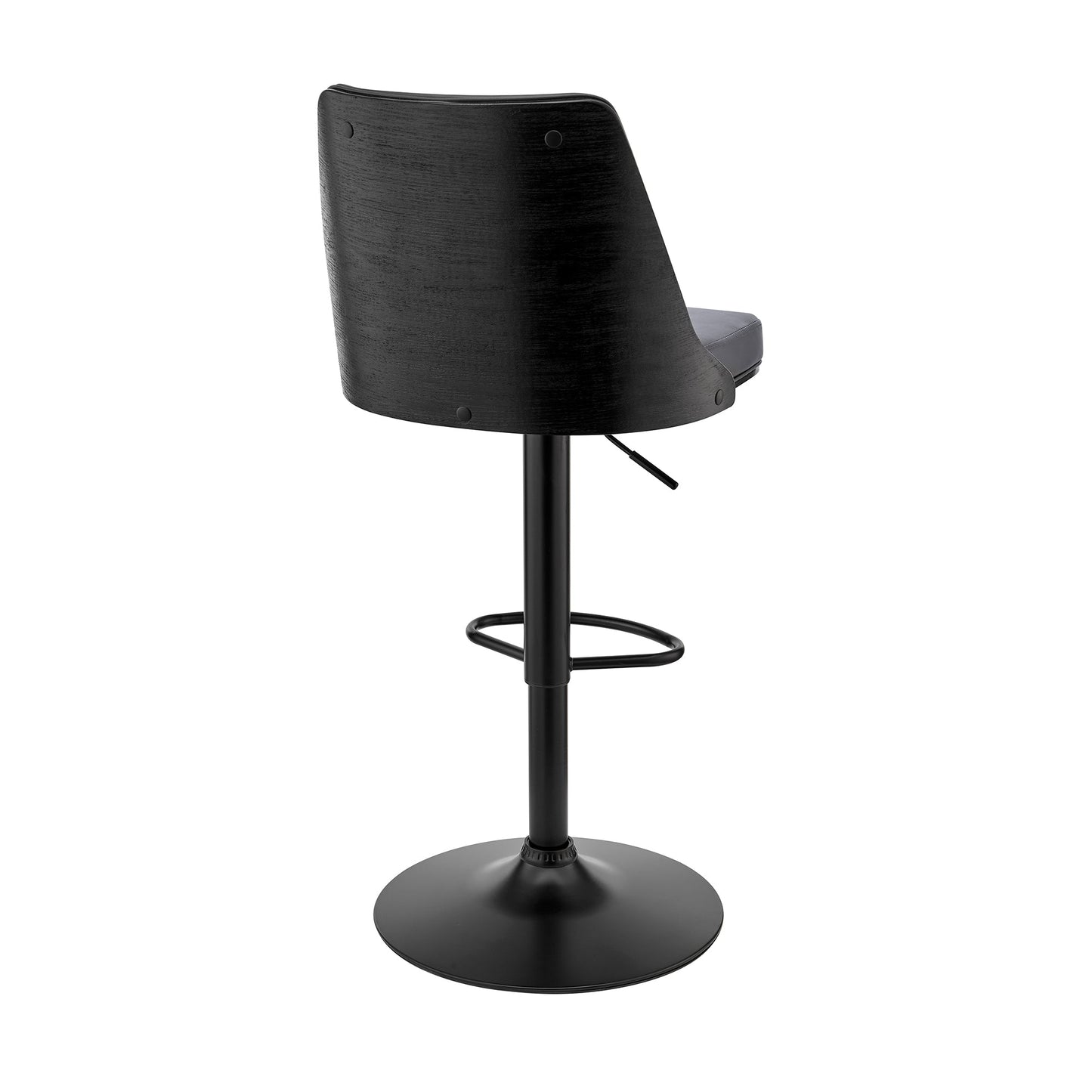 Jacob Adjustable Swivel Gray Faux Leather and Black Wood Bar Stool with Black Base