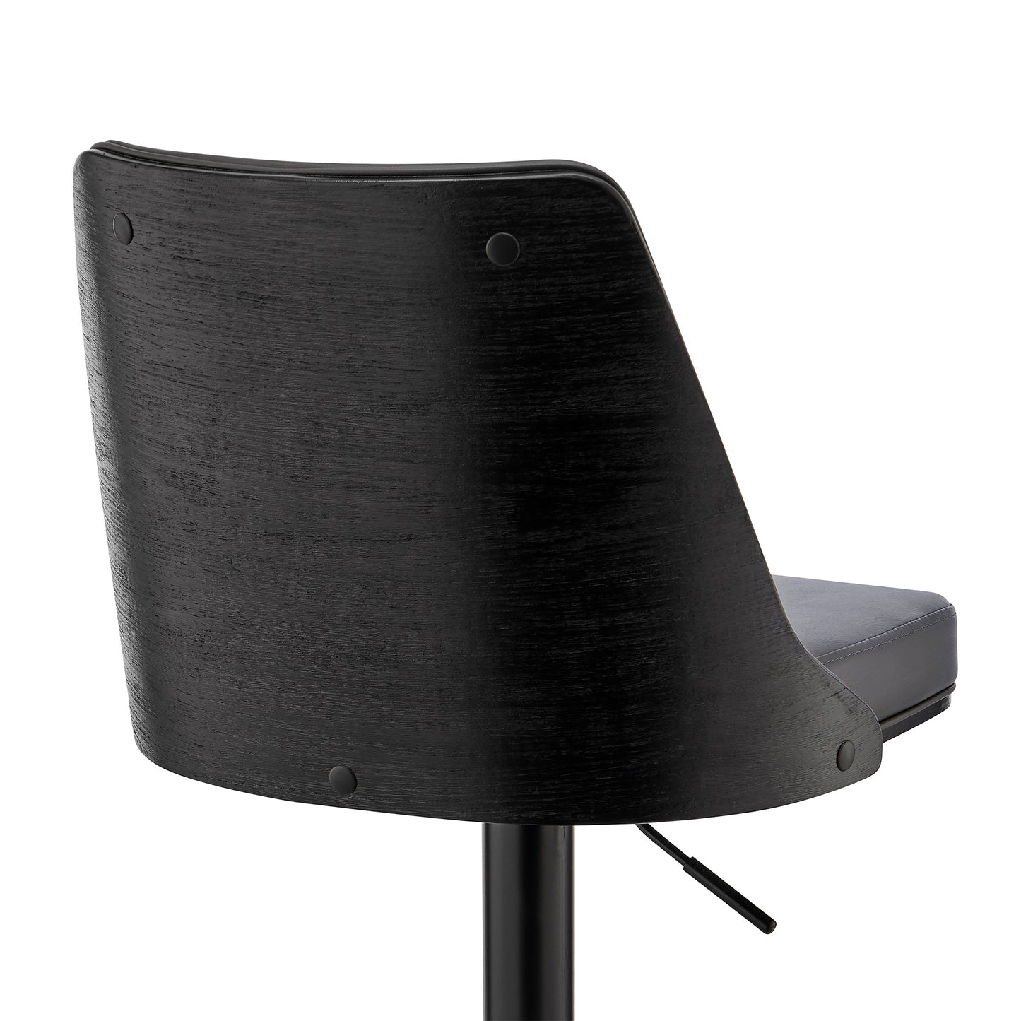 Jacob Adjustable Swivel Gray Faux Leather and Black Wood Bar Stool with Black Base