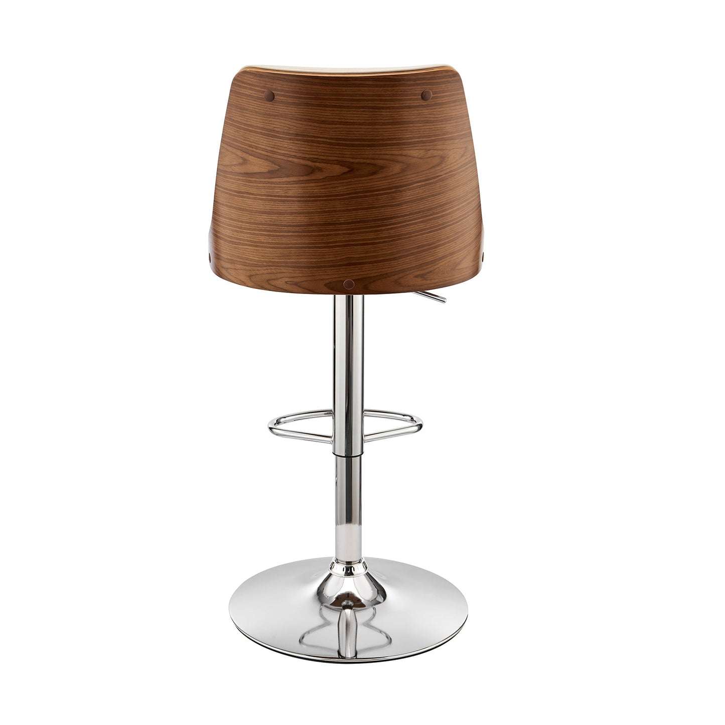 Jacob Adjustable and Swivel Cream Faux Leather and Walnut Wood Bar Stool with Chrome Base