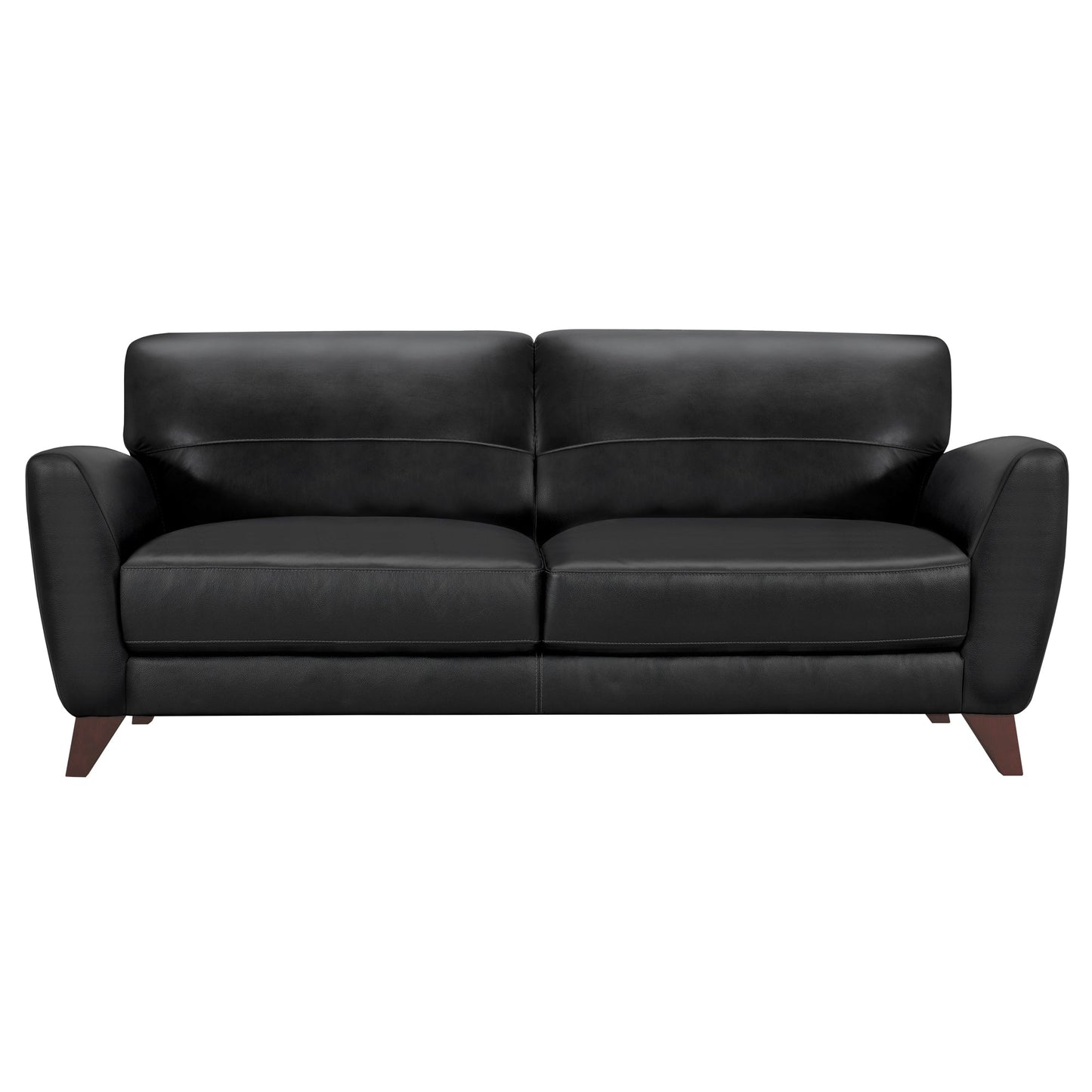 Jedd Contemporary Sofa in Genuine Black Leather with Brown Wood Legs