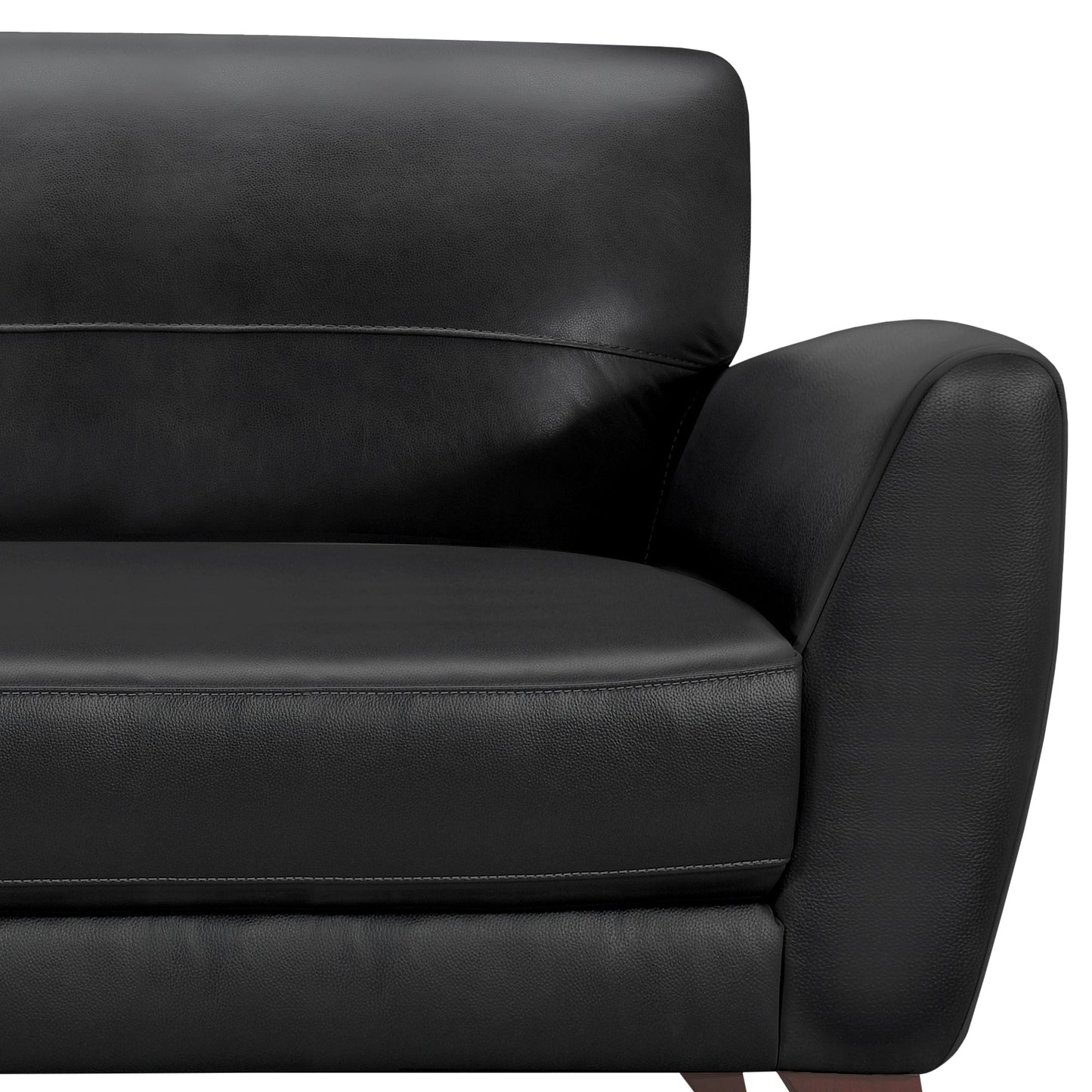 Jedd Contemporary Sofa in Genuine Black Leather with Brown Wood Legs