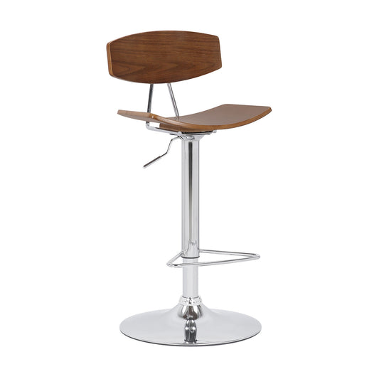 Jett Adjustable Walnut and Chrome Bar Stool