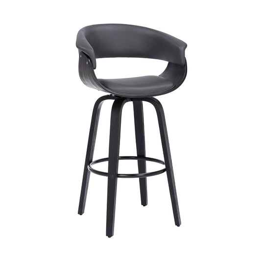 Julyssa 26" Counter Height Swivel Gray Faux Leather and Black Wood Bar Stool