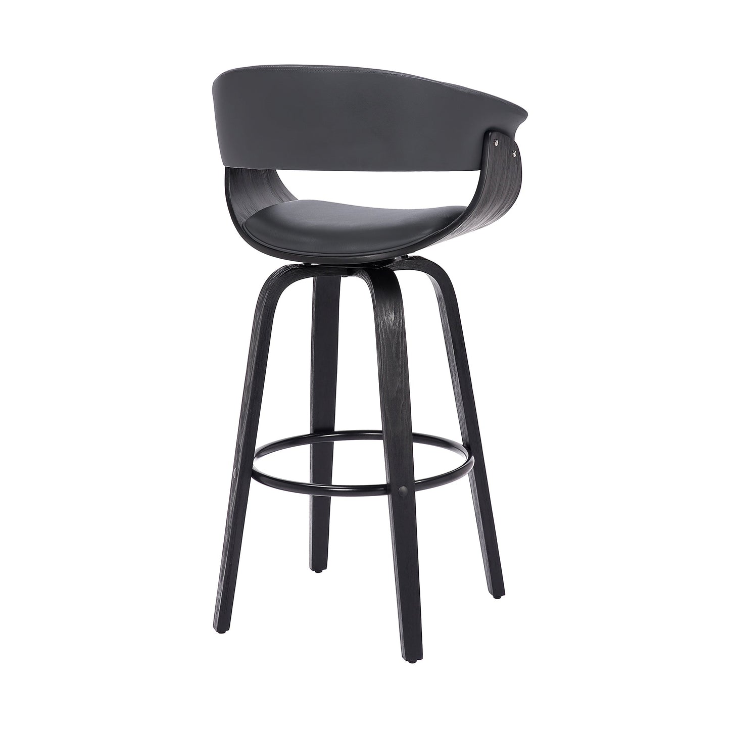 Julyssa 26" Counter Height Swivel Gray Faux Leather and Black Wood Bar Stool