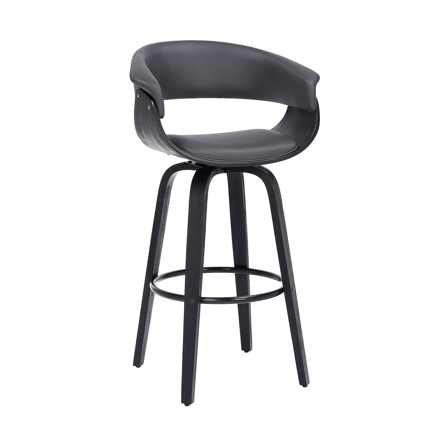 Julyssa 30" Bar Height Swivel Gray Faux Leather and Black Wood Bar Stool