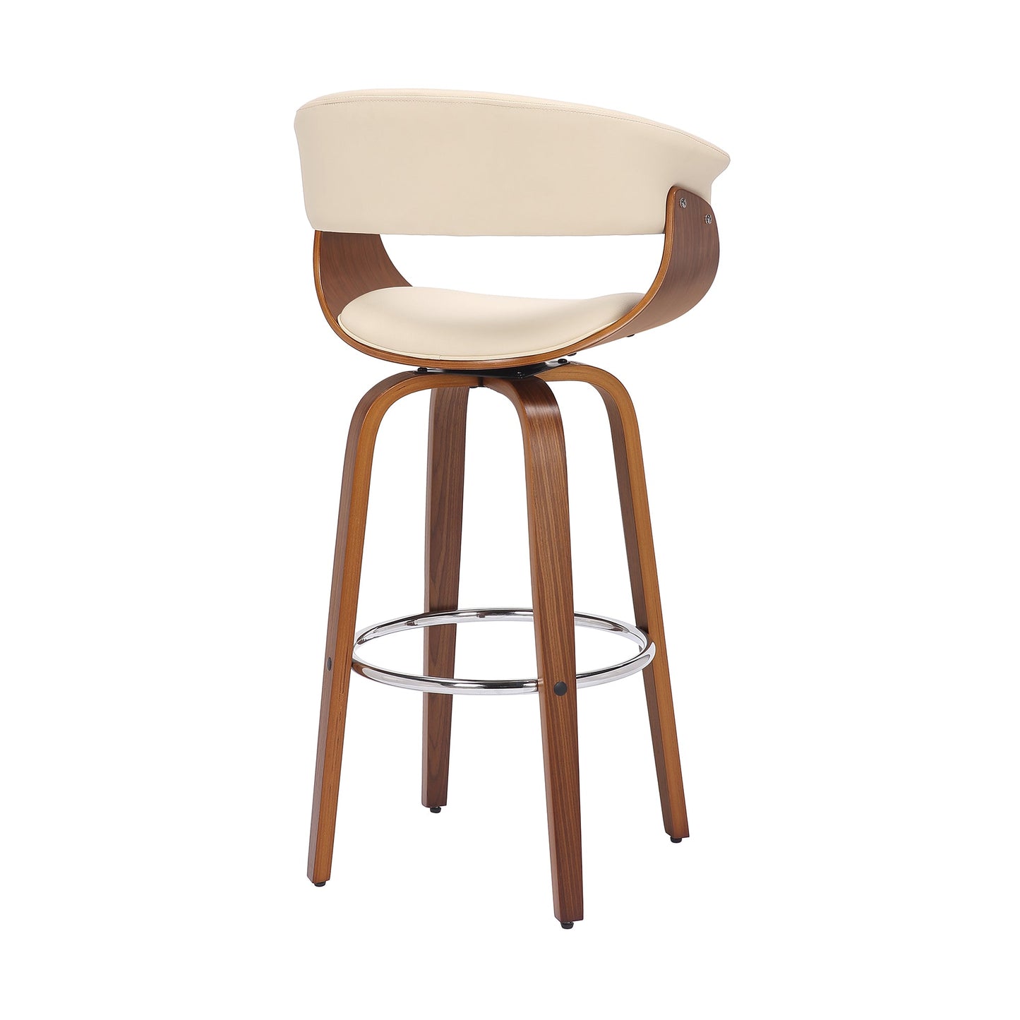 Julyssa 30" Bar Height Swivel Cream Faux Leather and Walnut Wood Bar Stool