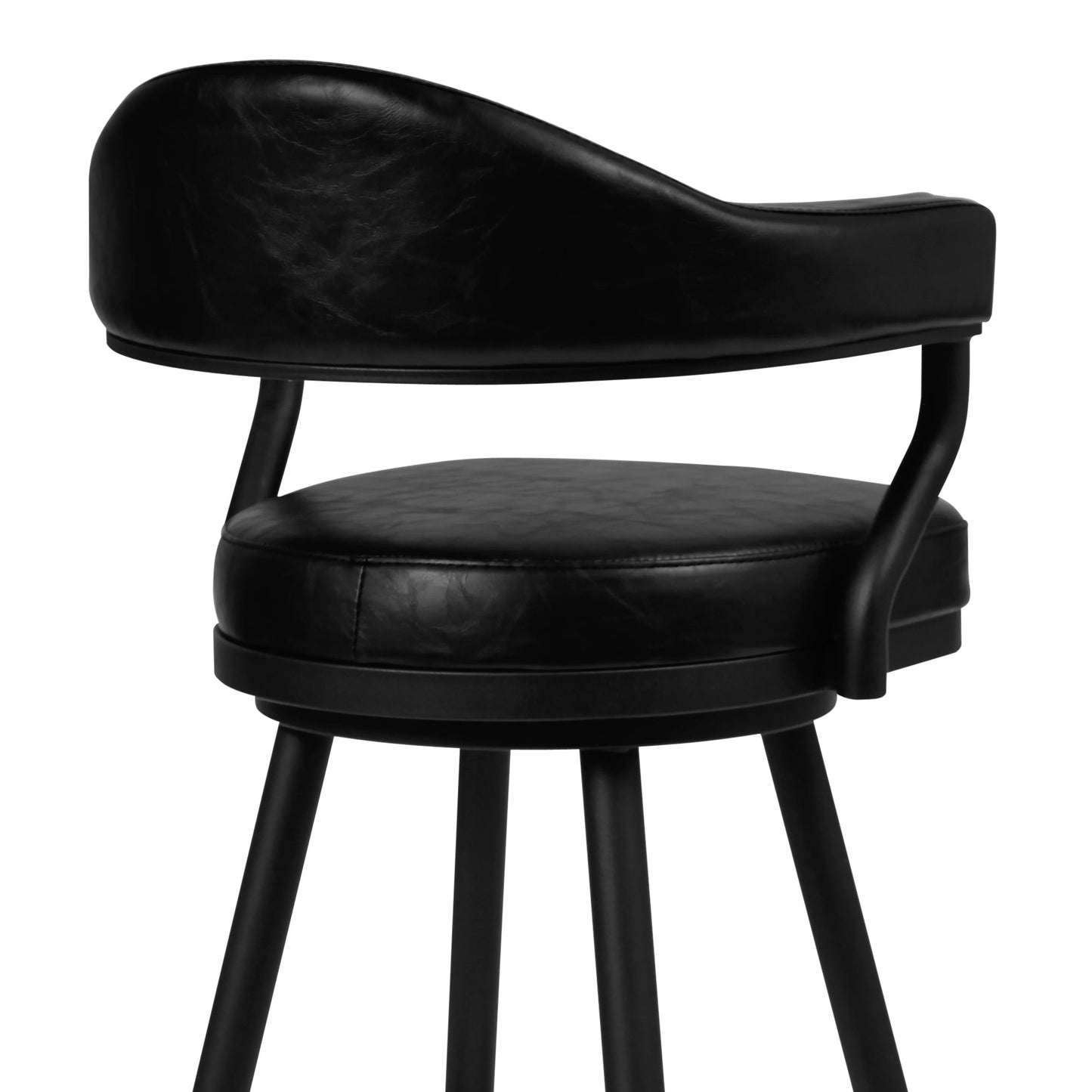 Justin 26" Counter Height Swivel Vintage Black Faux Leather Bar Stool with Black Metal Legs