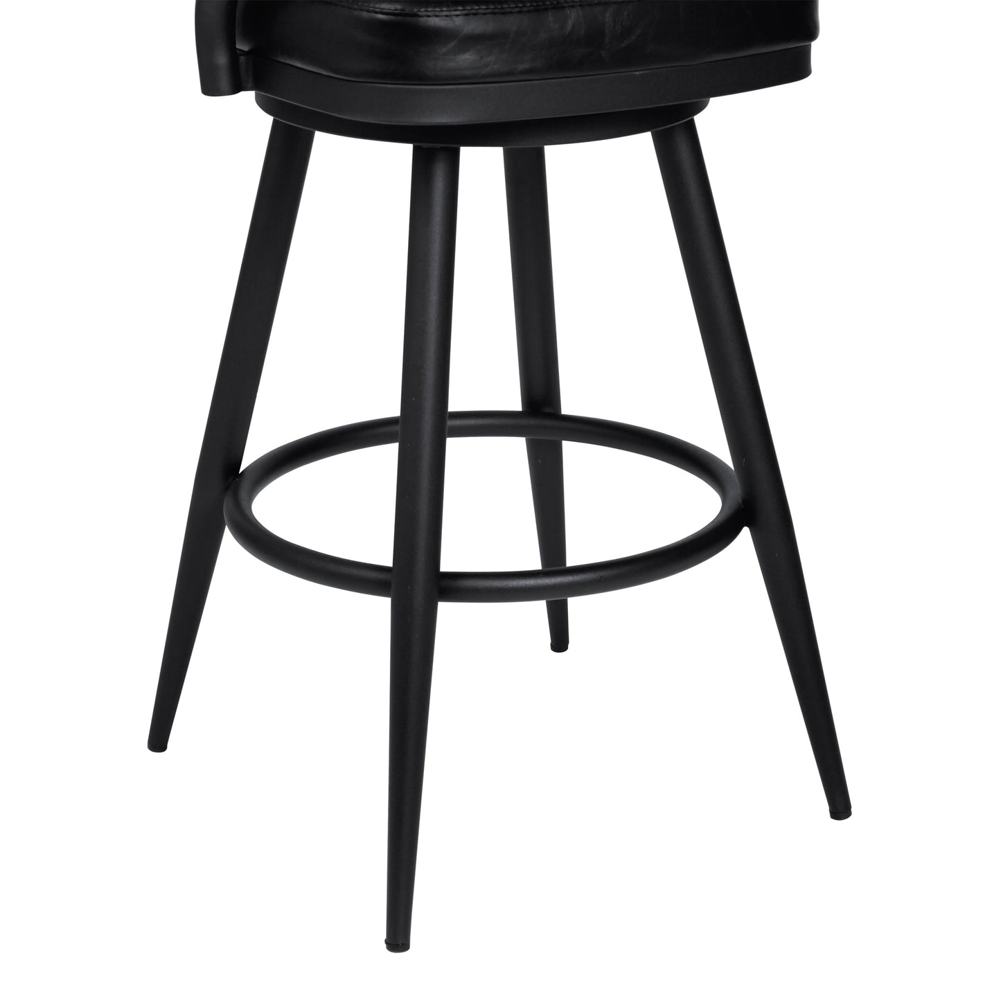 Justin 26" Counter Height Swivel Vintage Black Faux Leather Bar Stool with Black Metal Legs