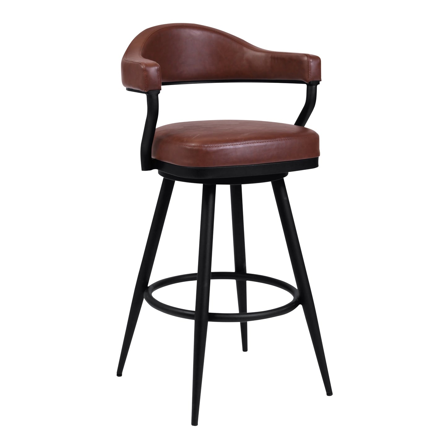 Justin 26" Counter Height Swivel Vintage Coffee Faux Leather Bar Stool with Black Metal Legs