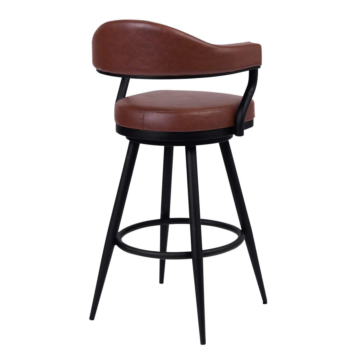 Justin 26" Counter Height Swivel Vintage Coffee Faux Leather Bar Stool with Black Metal Legs