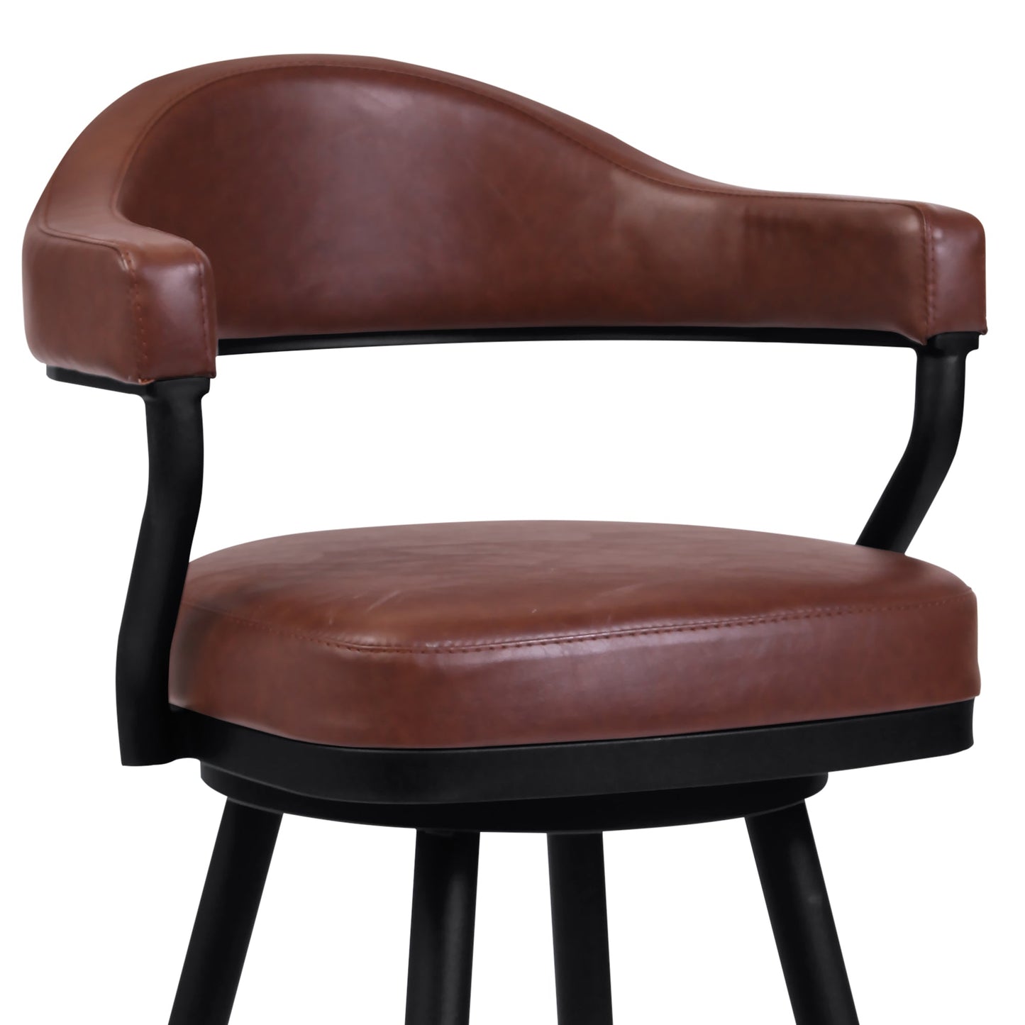 Justin 26" Counter Height Swivel Vintage Coffee Faux Leather Bar Stool with Black Metal Legs