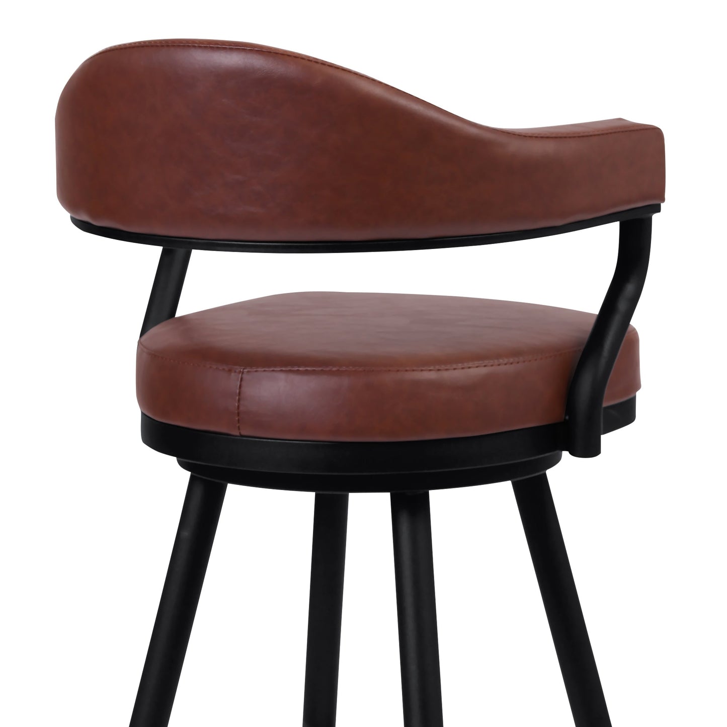 Justin 30" Bar Height Swivel Vintage Coffee Faux Leather Bar Stool with Black Metal Legs