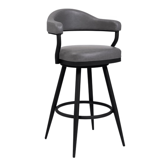 Justin 26" Counter Height Swivel Vintage Gray Faux Leather Bar Stool with Black Metal Legs