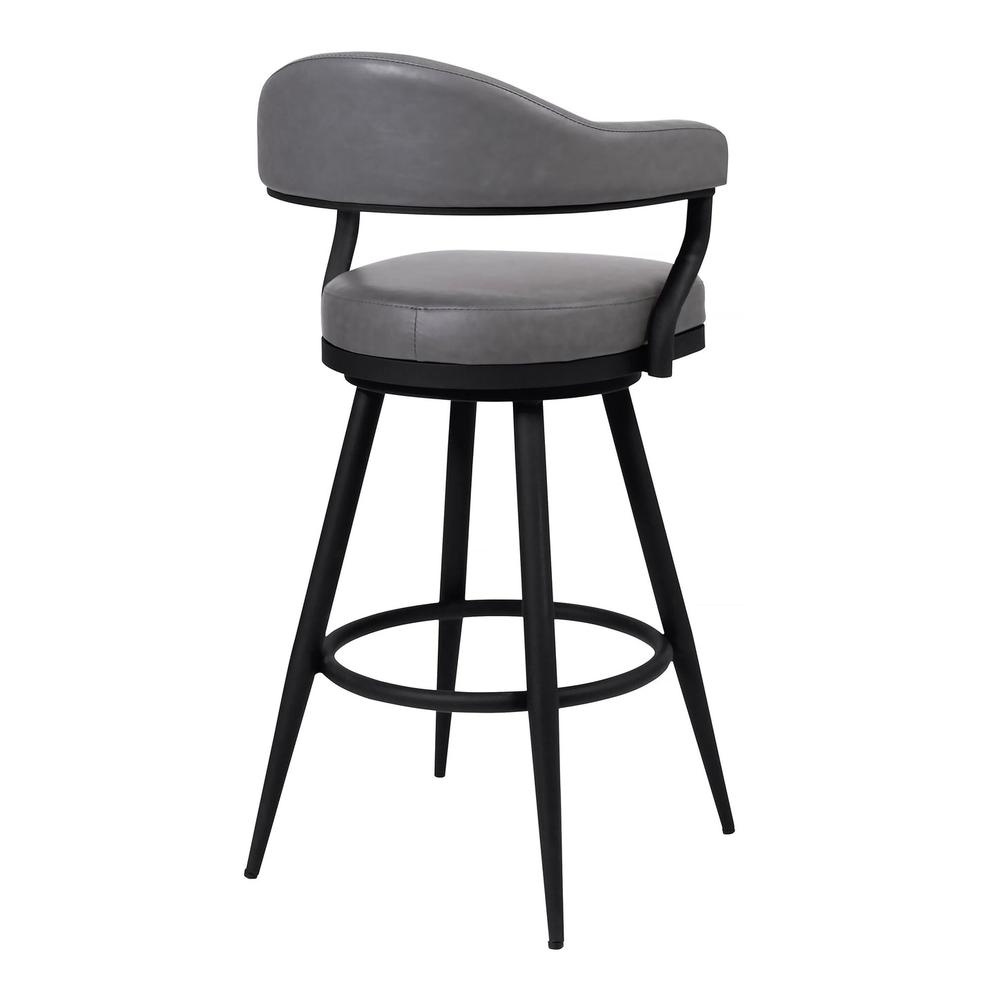 Justin 26" Counter Height Swivel Vintage Gray Faux Leather Bar Stool with Black Metal Legs