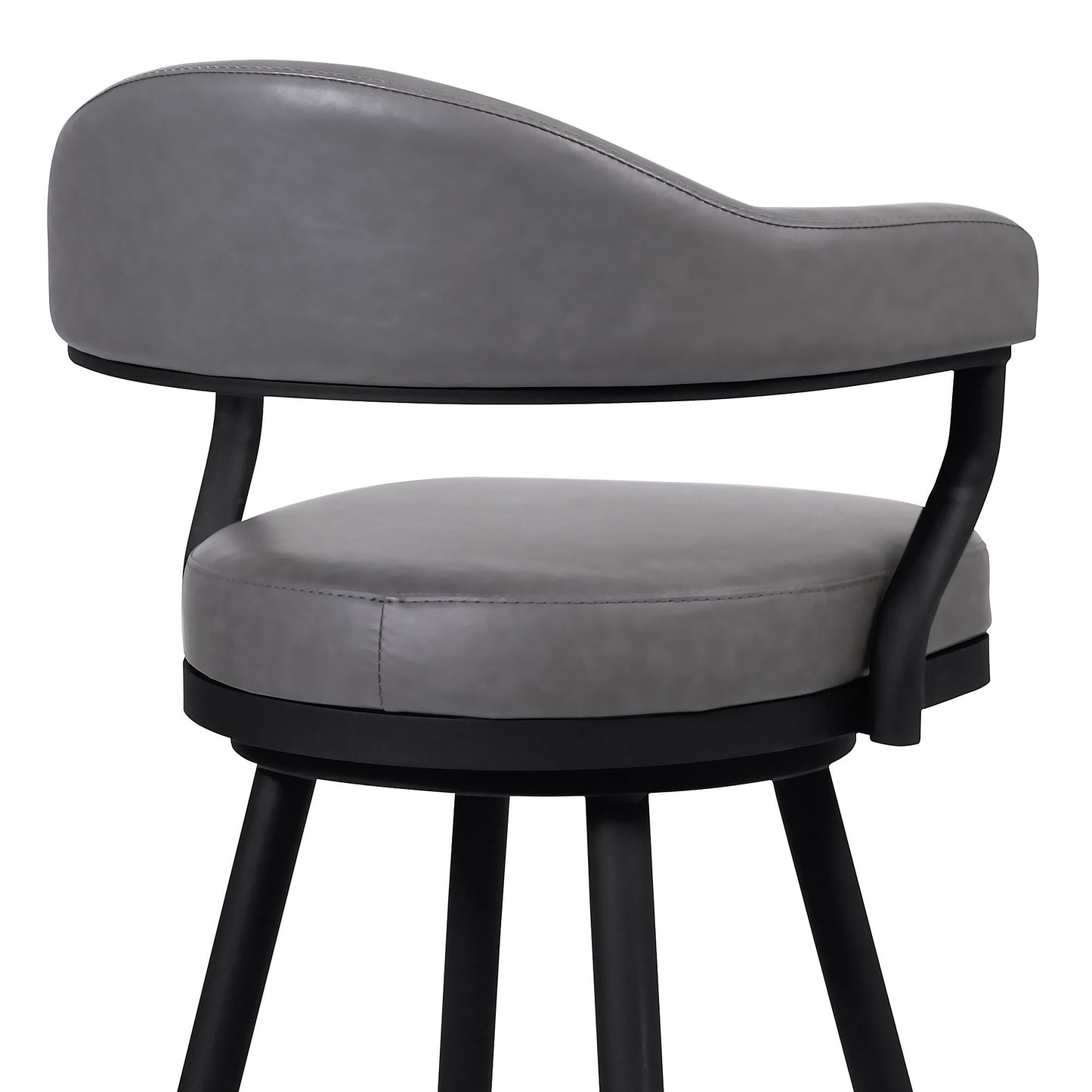 Justin 26" Counter Height Swivel Vintage Gray Faux Leather Bar Stool with Black Metal Legs