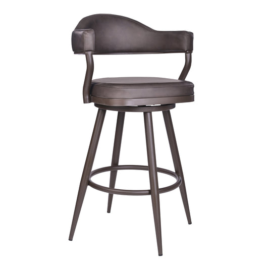 Justin 26" Counter Height Swivel Vintage Brown Faux Leather Bar Stool with Brown Metal Legs