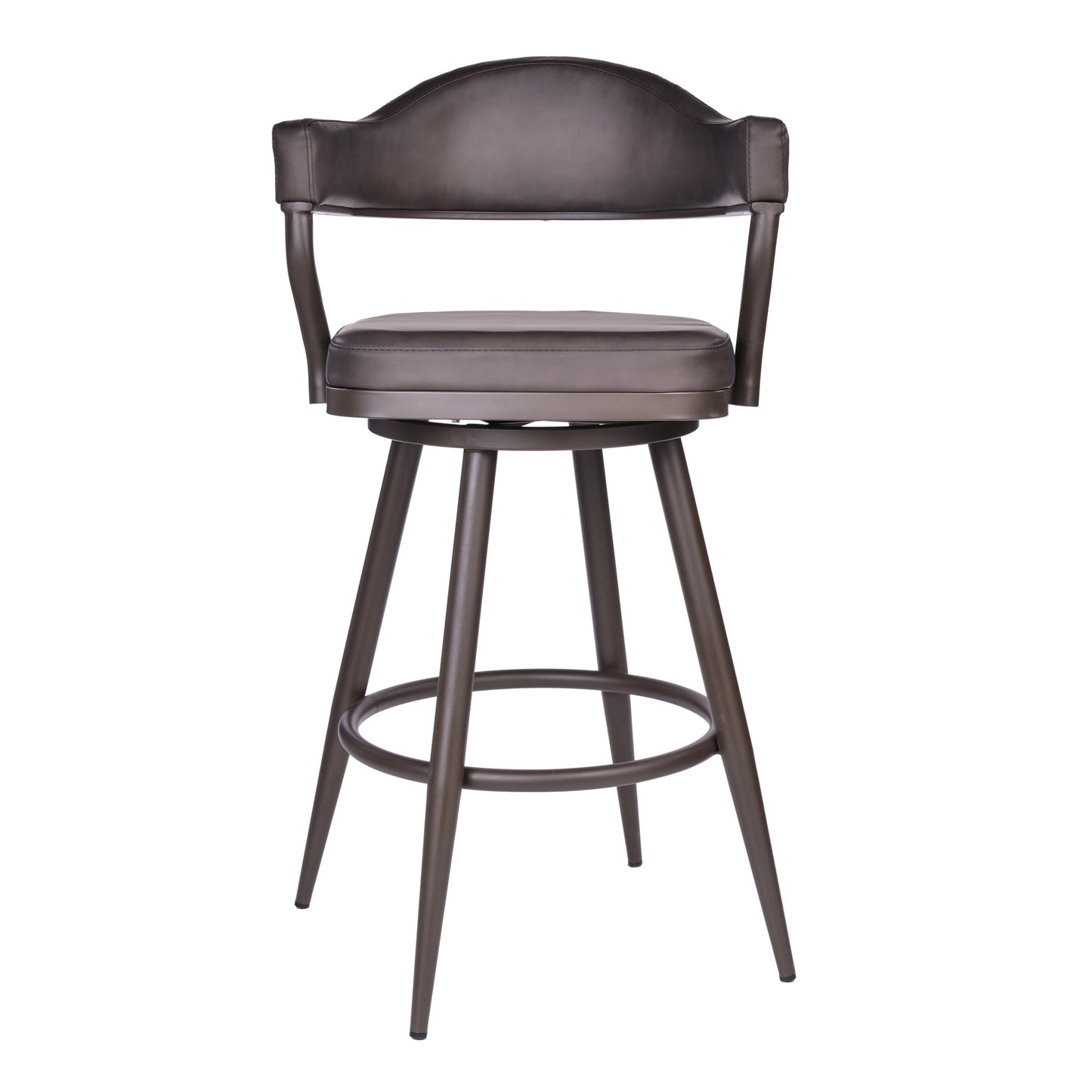 Justin 26" Counter Height Swivel Vintage Brown Faux Leather Bar Stool with Brown Metal Legs