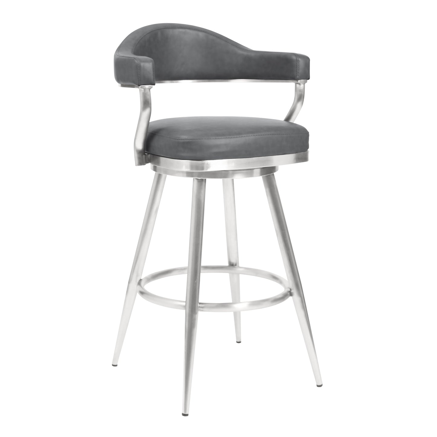 Justin 26" Counter Height Swivel Vintage Gray Faux Leather Bar Stool with Brushed Stainless Steel Legs