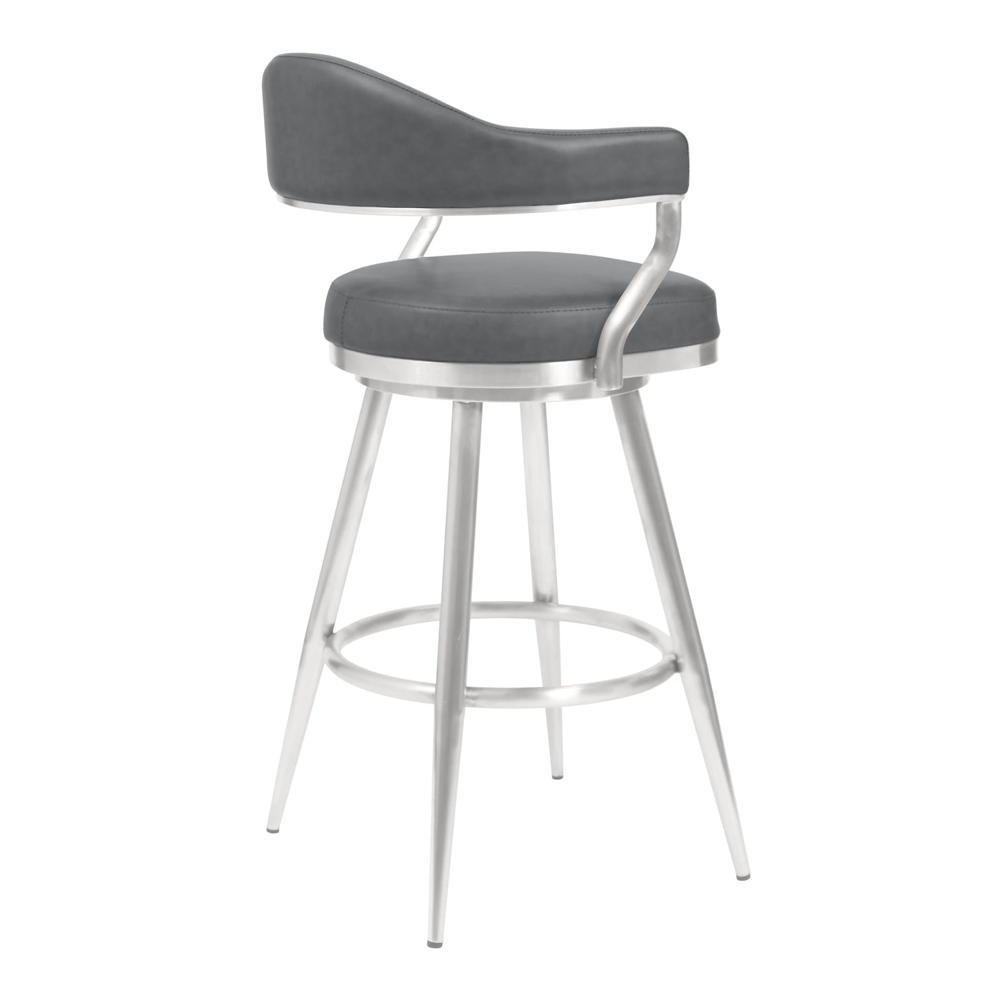 Justin 26" Counter Height Swivel Vintage Gray Faux Leather Bar Stool with Brushed Stainless Steel Legs