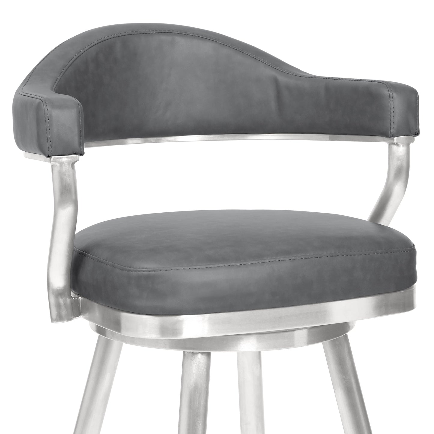 Justin 26" Counter Height Swivel Vintage Gray Faux Leather Bar Stool with Brushed Stainless Steel Legs