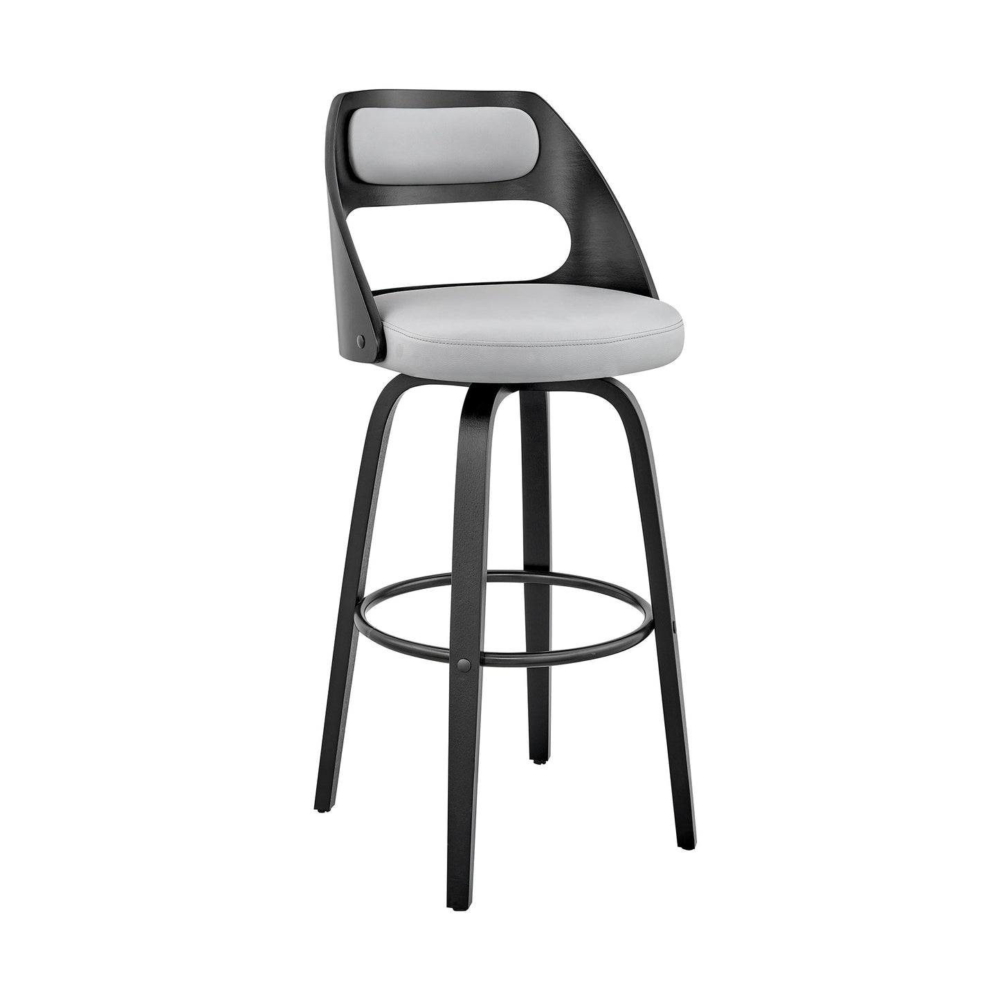 Julius 26" Gray Faux Leather and Black Wood Bar Stool