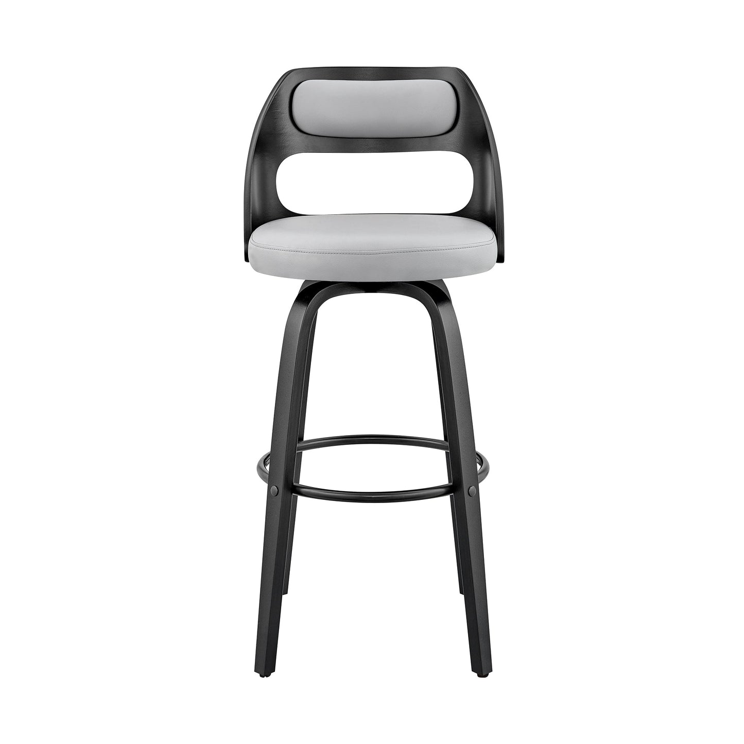 Julius 26" Gray Faux Leather and Black Wood Bar Stool