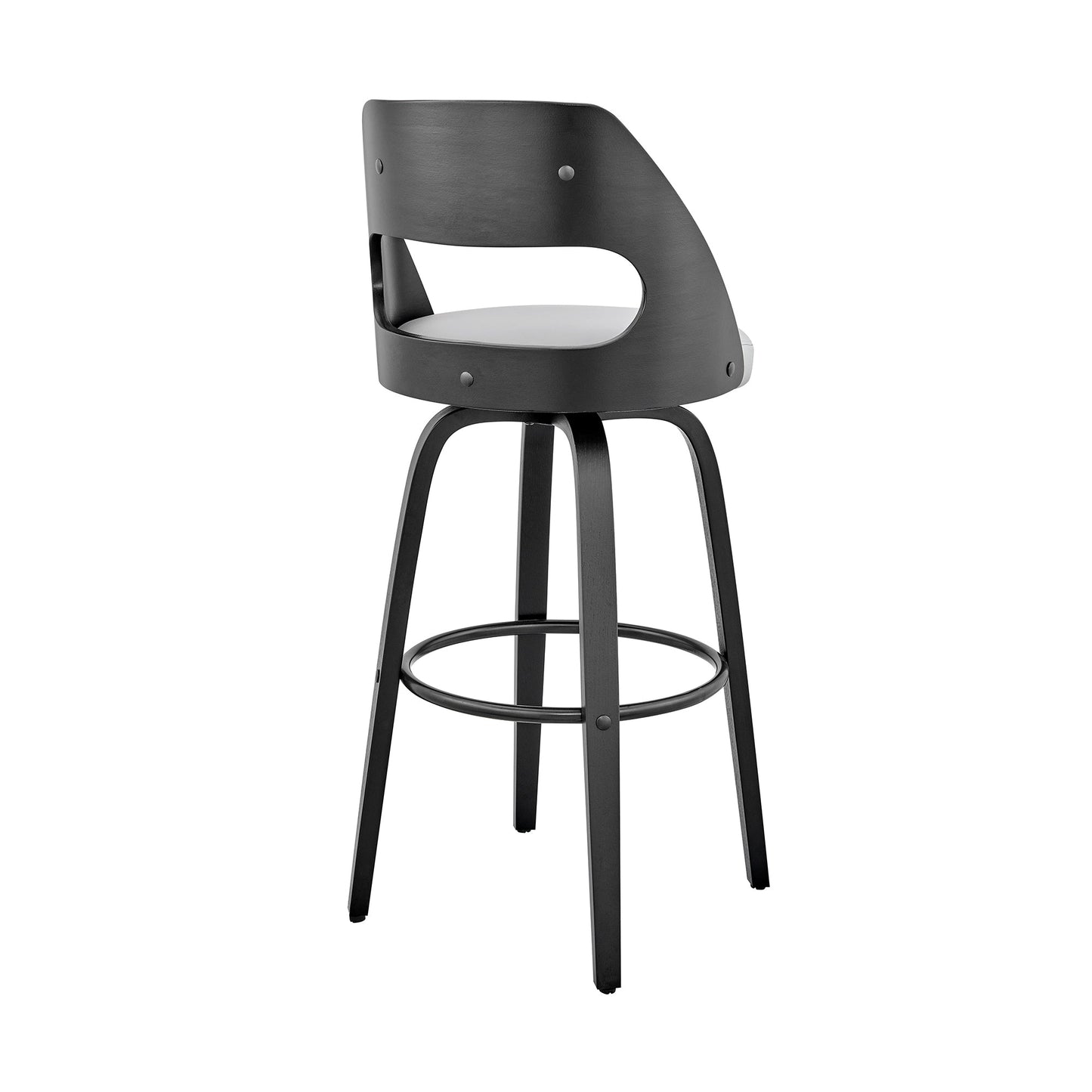 Julius 26" Gray Faux Leather and Black Wood Bar Stool