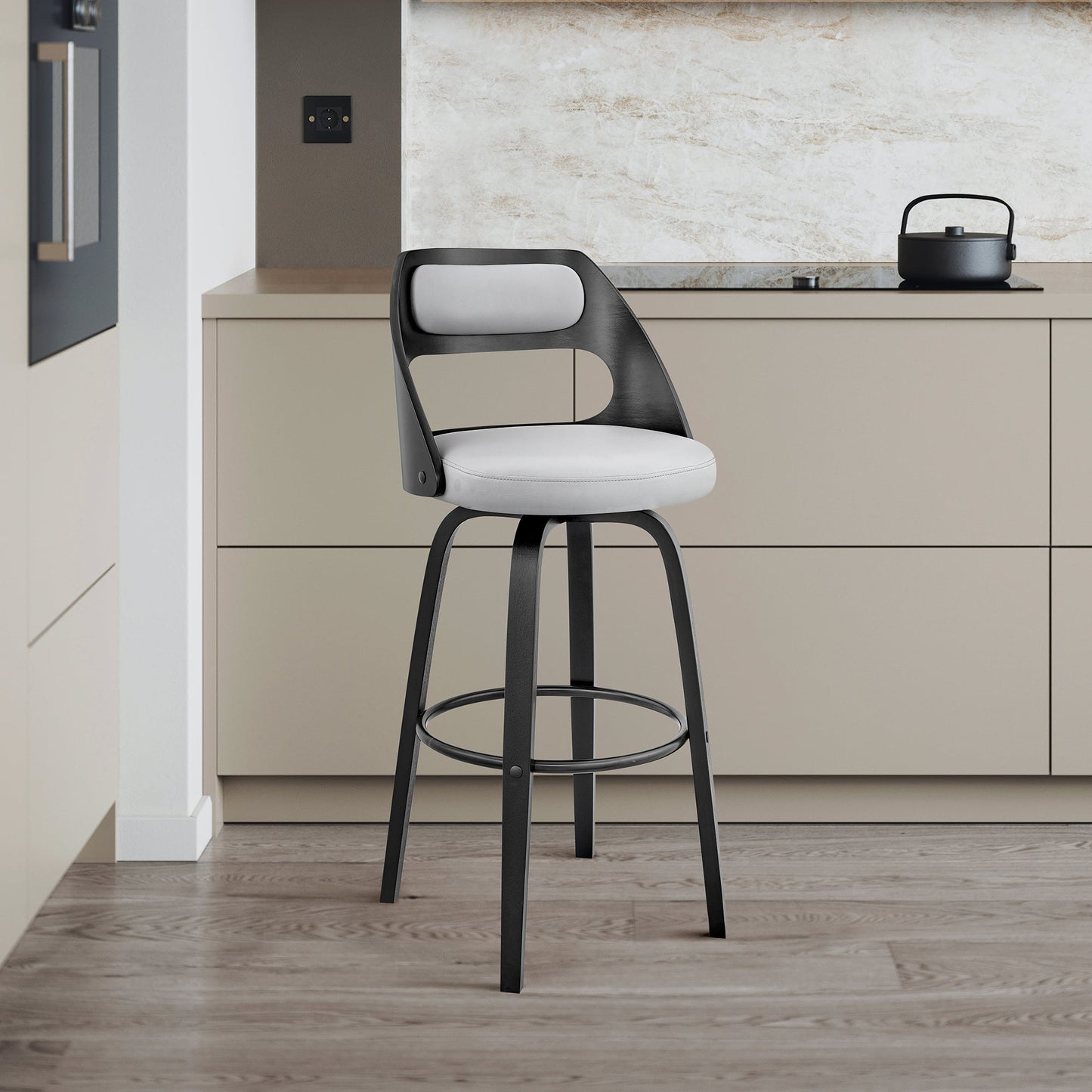 Julius 26" Gray Faux Leather and Black Wood Bar Stool