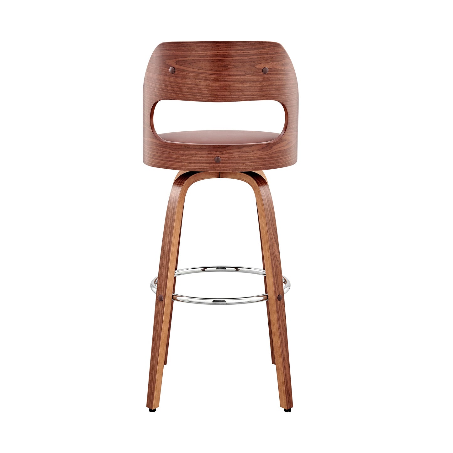 Julius 26" Brown Faux Leather and Walnut Wood Bar Stool