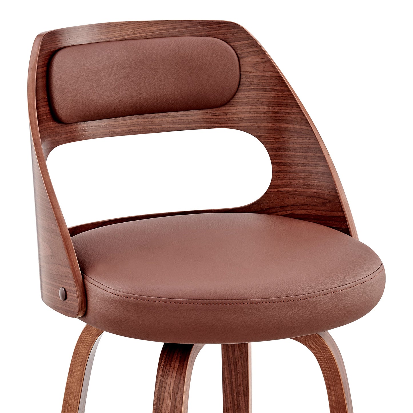 Julius 26" Brown Faux Leather and Walnut Wood Bar Stool