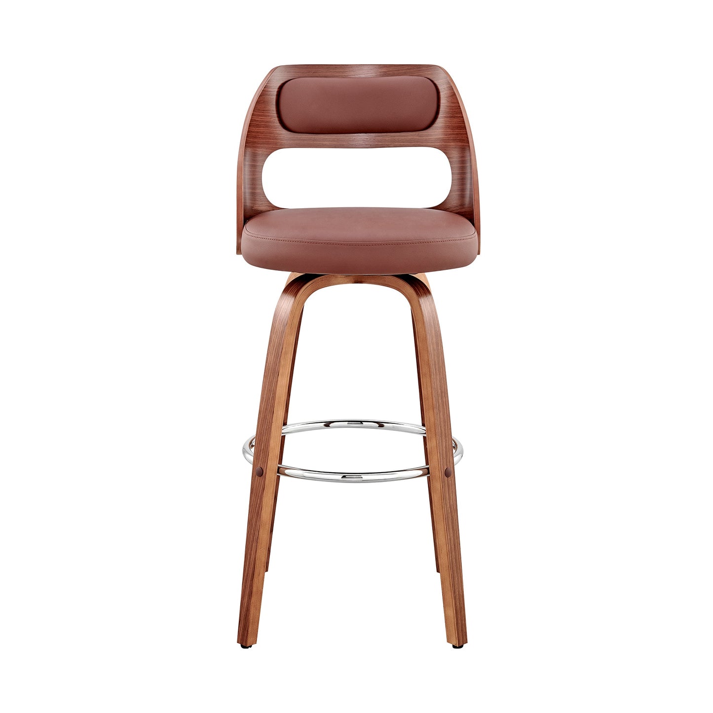 Julius 30" Brown Faux Leather and Walnut Wood Bar Stool