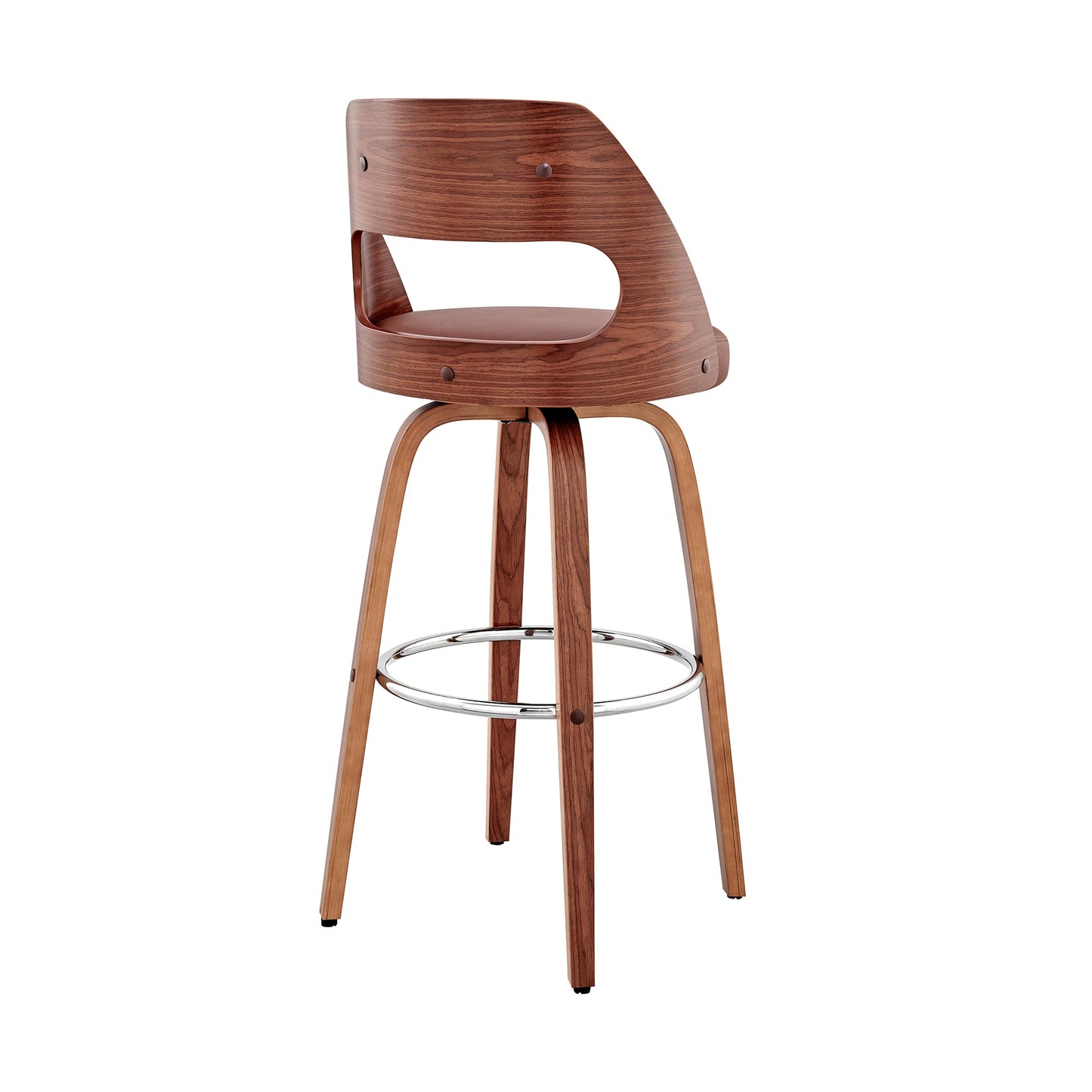 Julius 30" Brown Faux Leather and Walnut Wood Bar Stool