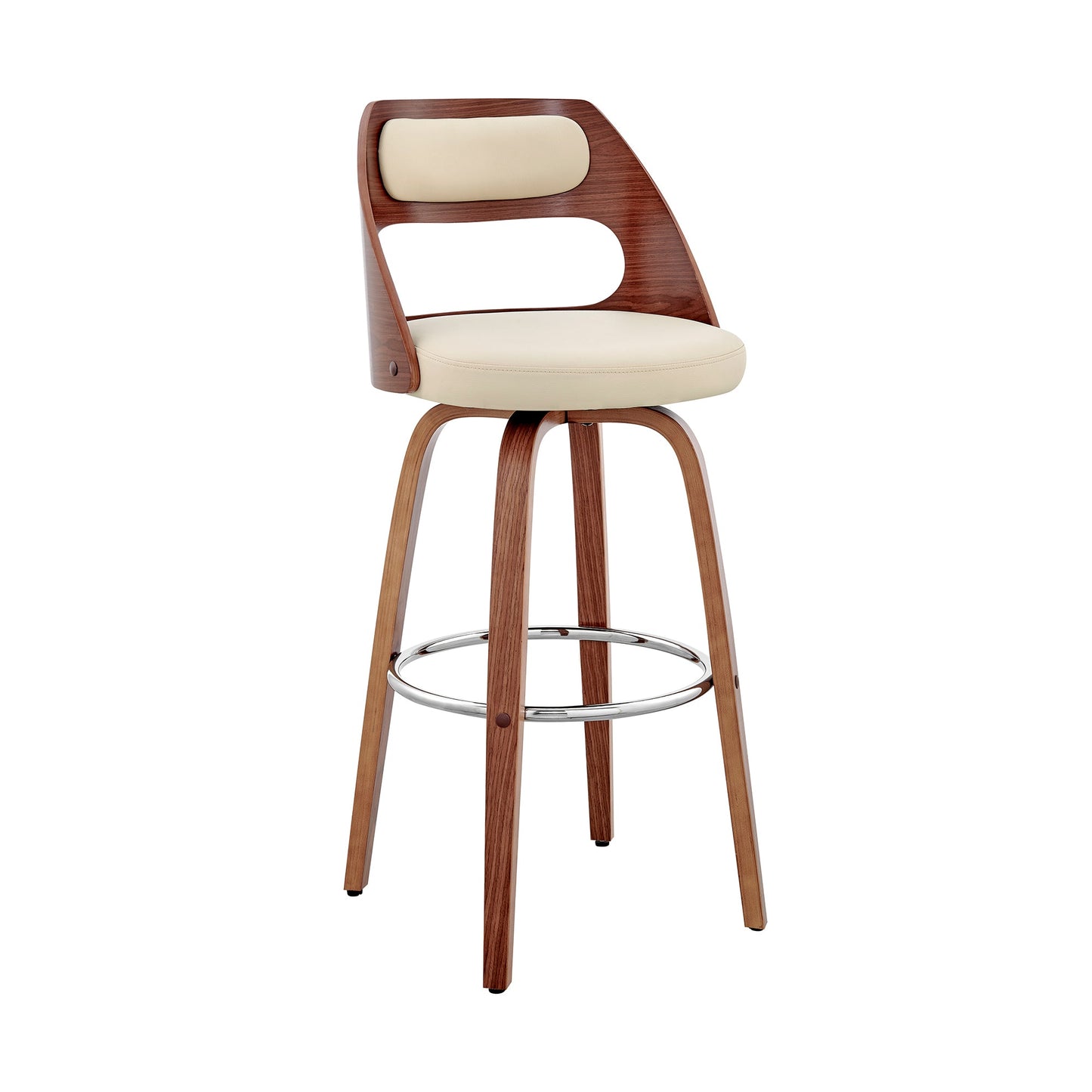 Julius 26" Cream Faux Leather and Walnut Wood Bar Stool