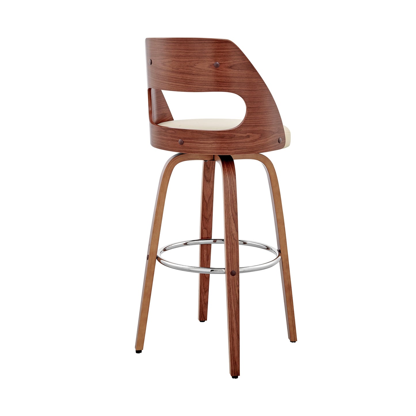 Julius 26" Cream Faux Leather and Walnut Wood Bar Stool