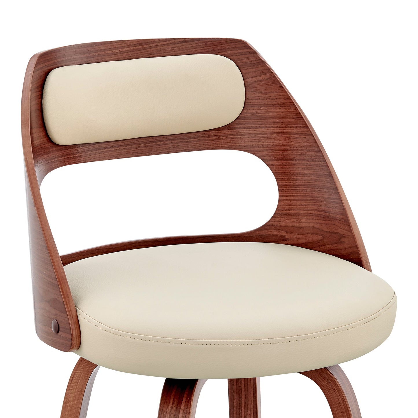 Julius 26" Cream Faux Leather and Walnut Wood Bar Stool