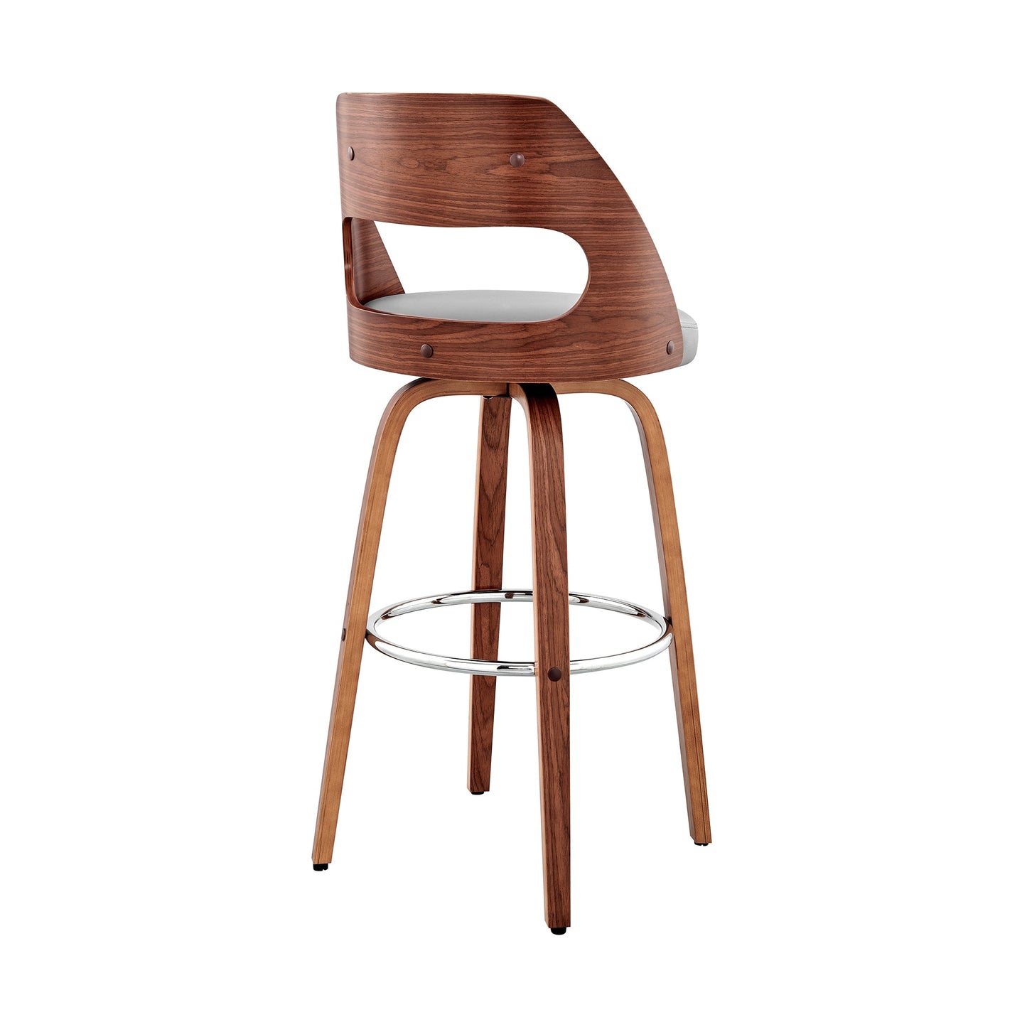 Julius 26" Gray Faux Leather and Walnut Wood Bar Stool