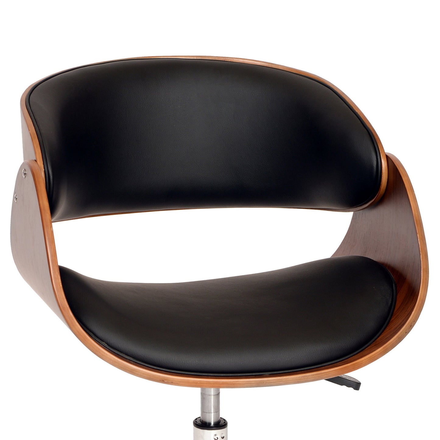 Julian Modern Office Chair In Chrome Finish with Black Faux Leather And Walnut Veneer Back