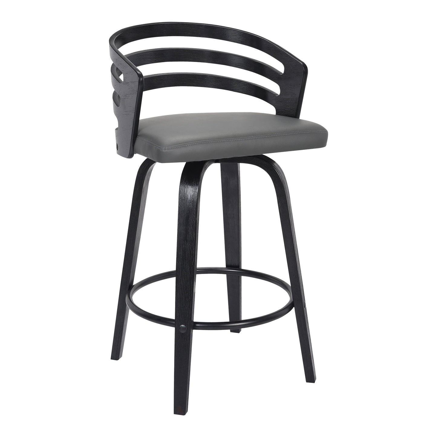 Jayden 26" Counter Height Swivel Gray Faux Leather and Black Wood Bar Stool