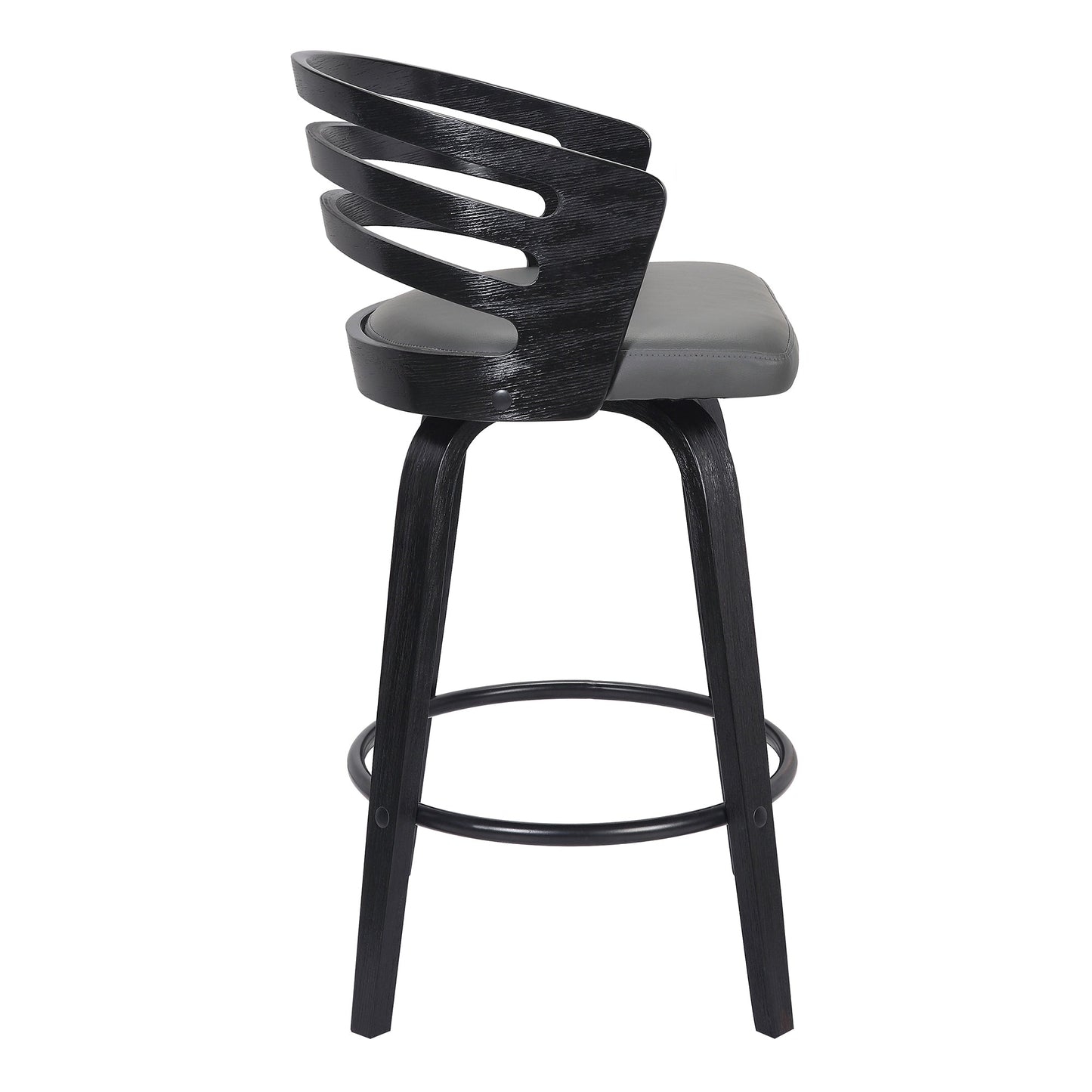 Jayden 26" Counter Height Swivel Gray Faux Leather and Black Wood Bar Stool