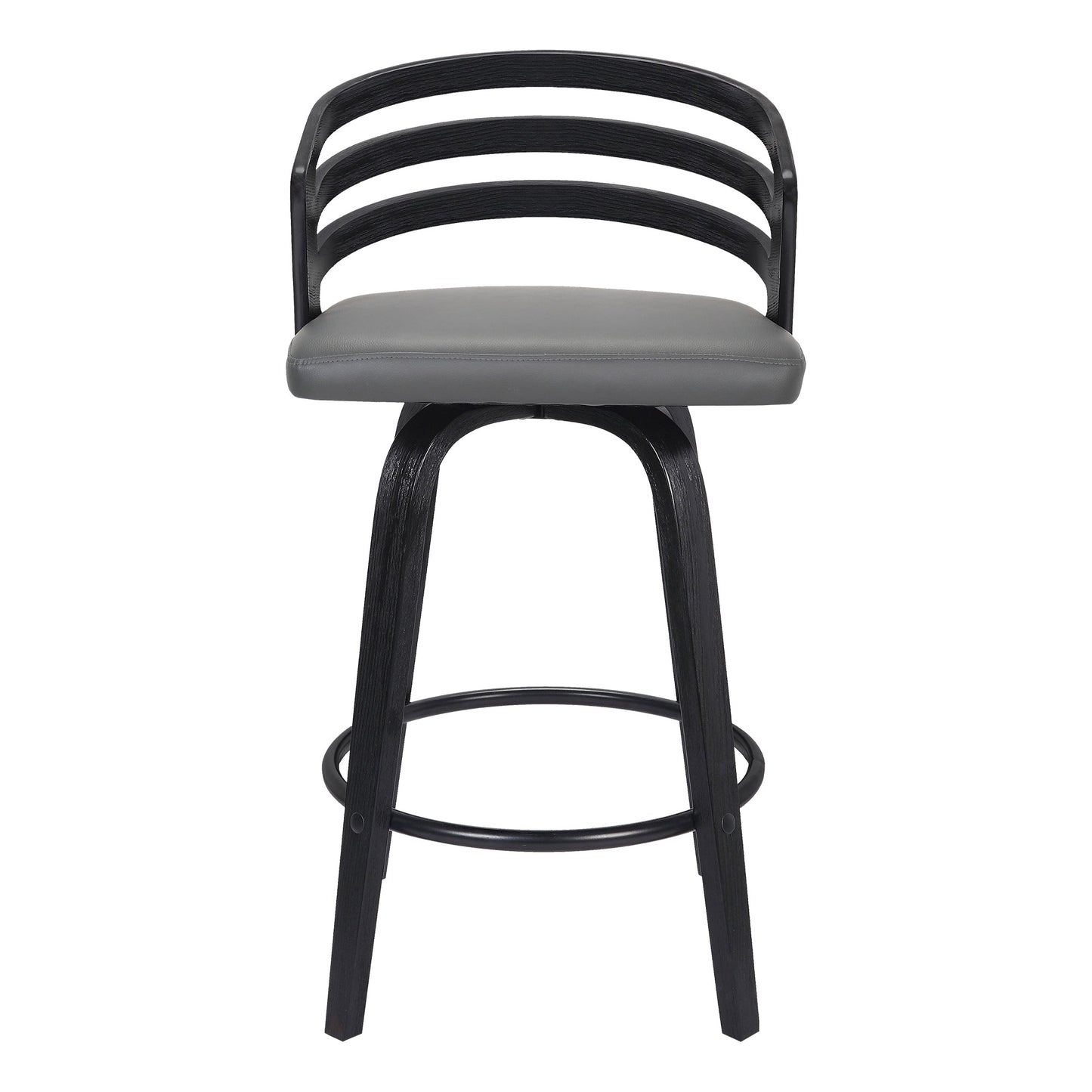 Jayden 26" Counter Height Swivel Gray Faux Leather and Black Wood Bar Stool