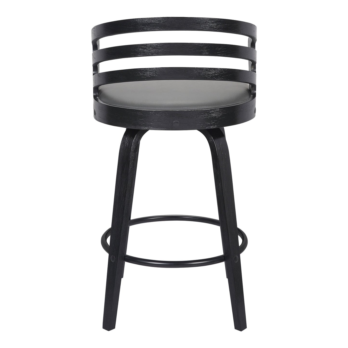 Jayden 26" Counter Height Swivel Gray Faux Leather and Black Wood Bar Stool