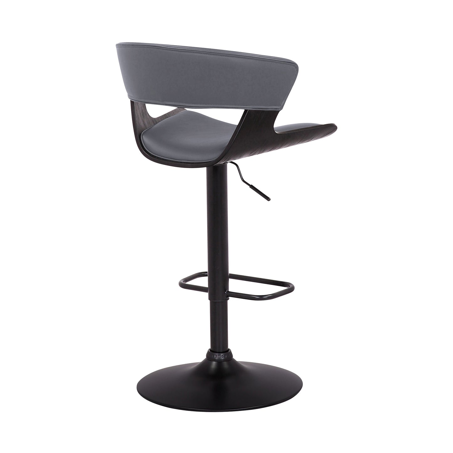 Karine Adjustable Swivel Gray Faux Leather and Black Wood Bar Stool with Black Base