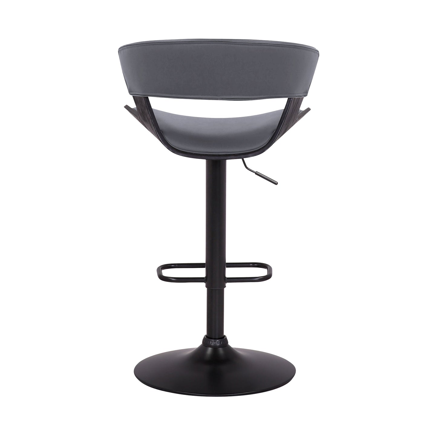 Karine Adjustable Swivel Gray Faux Leather and Black Wood Bar Stool with Black Base