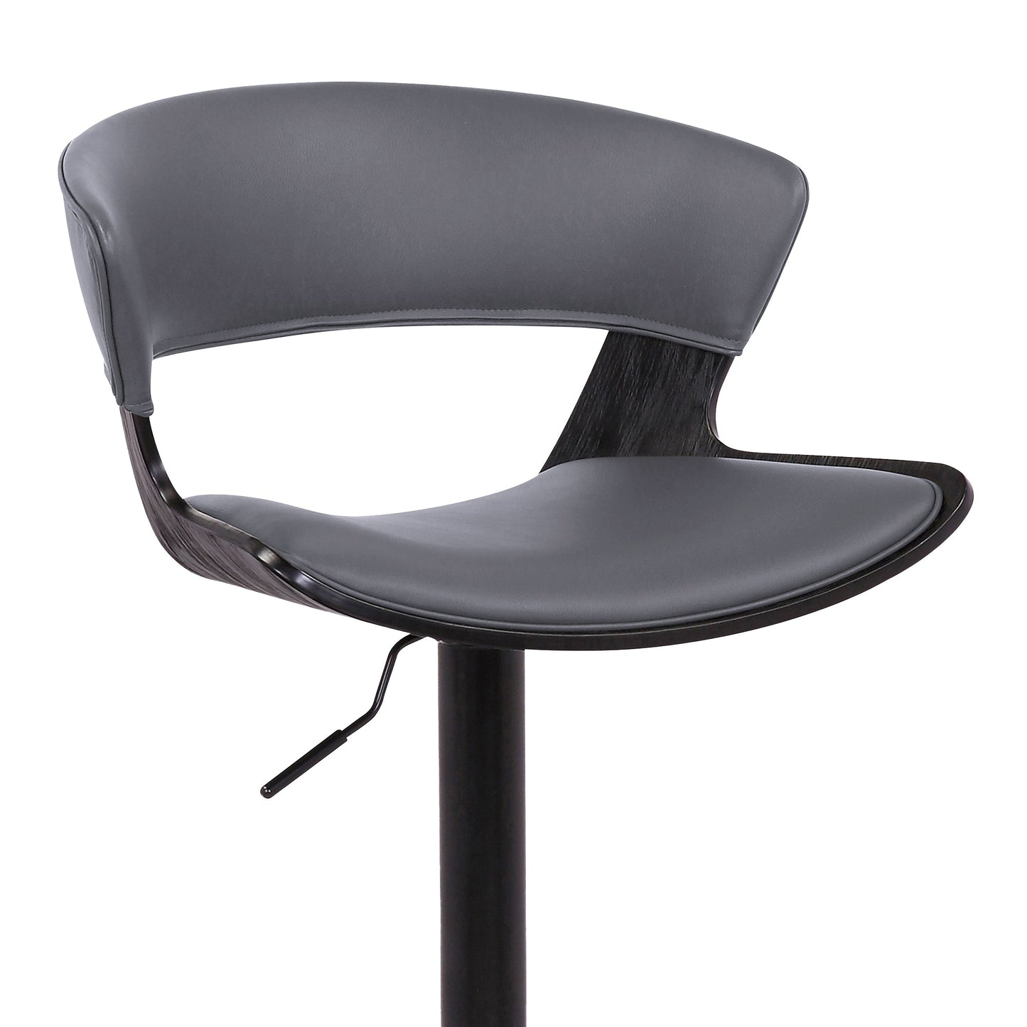 Karine Adjustable Swivel Gray Faux Leather and Black Wood Bar Stool with Black Base