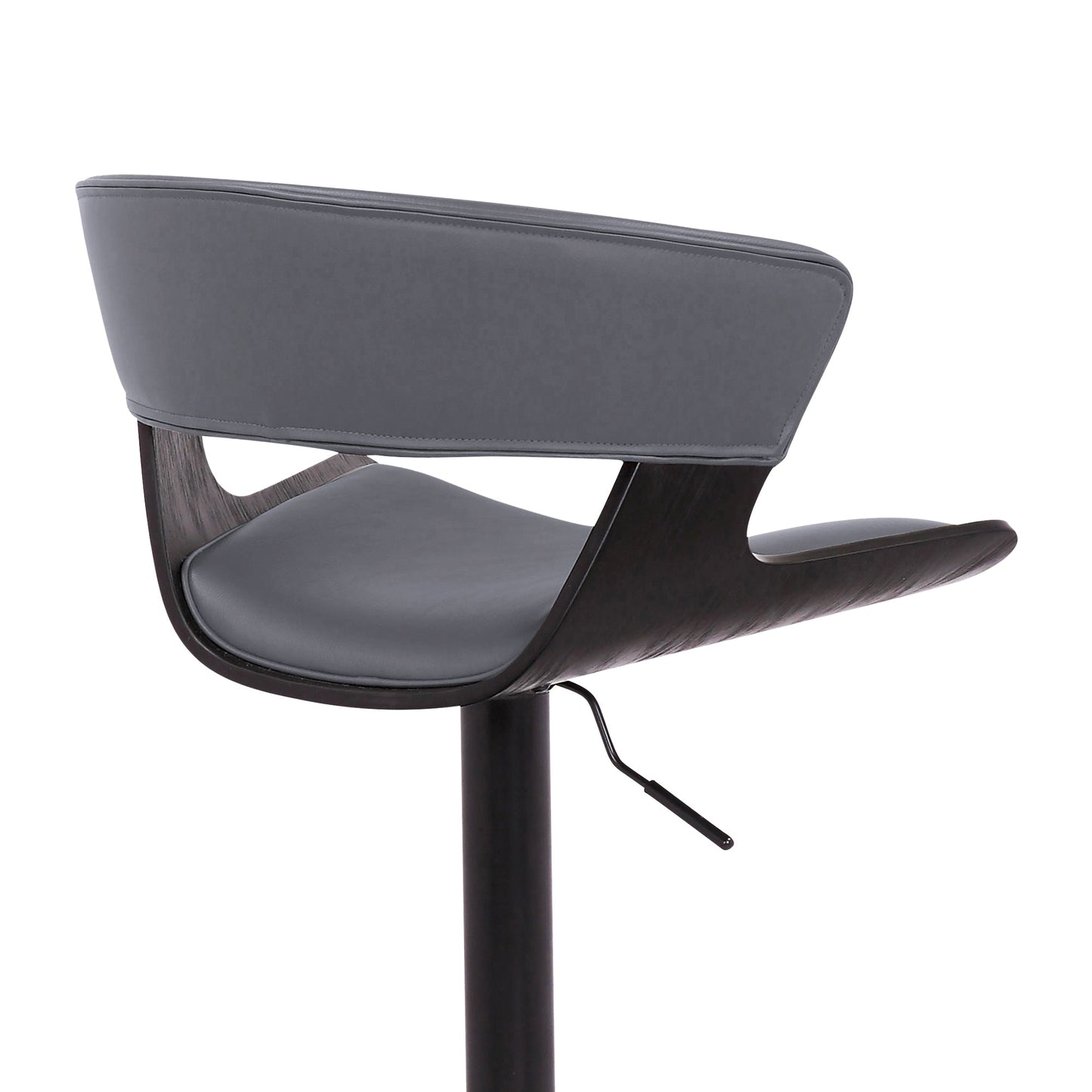 Karine Adjustable Swivel Gray Faux Leather and Black Wood Bar Stool with Black Base