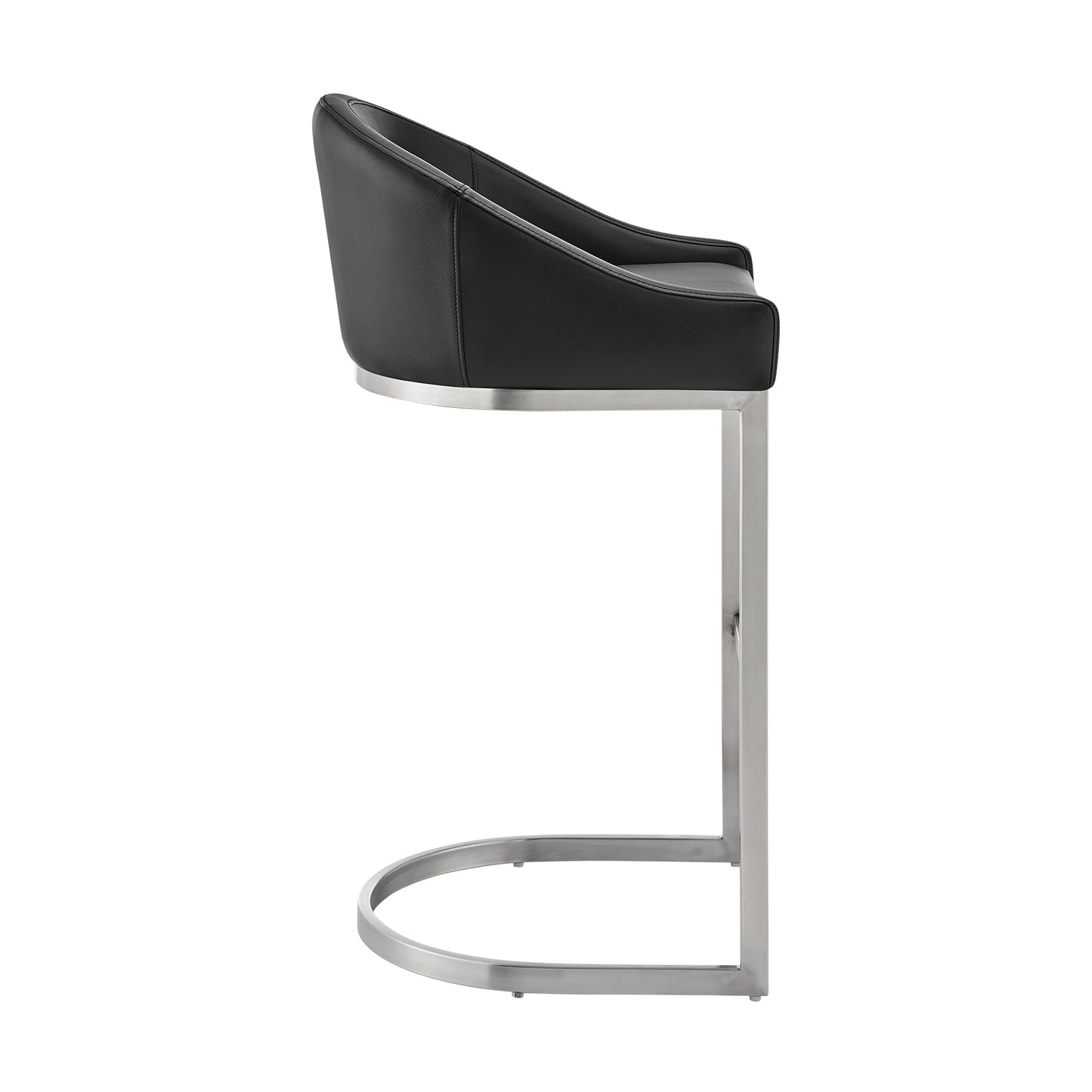 Katherine 26" Counter Stool in Brushed Stainless Steel with Black Faux Leather