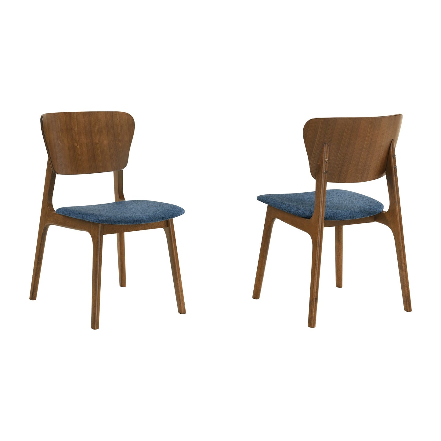 Kalia Wood Dining Chair in Walnut Finish with Blue Fabric - Set of 2