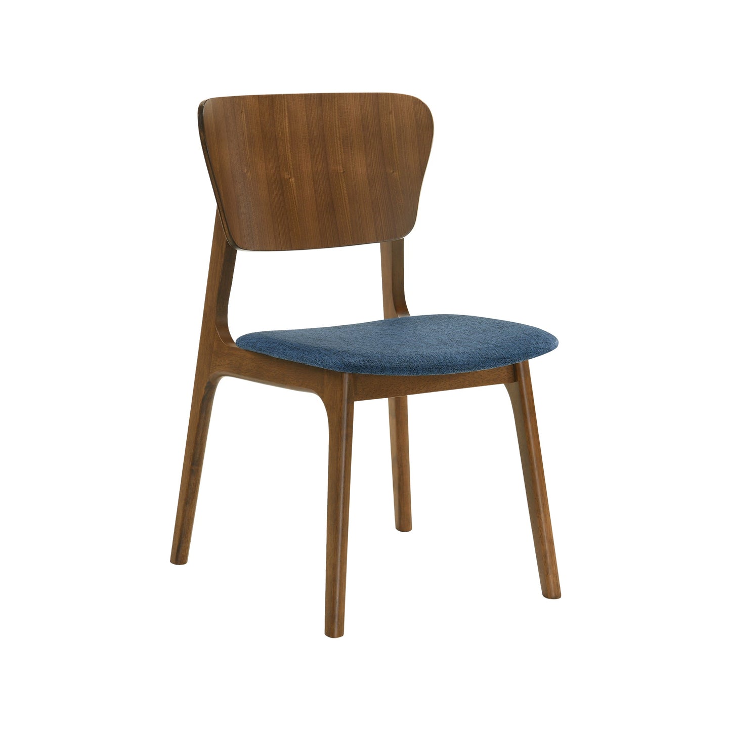 Kalia Wood Dining Chair in Walnut Finish with Blue Fabric - Set of 2