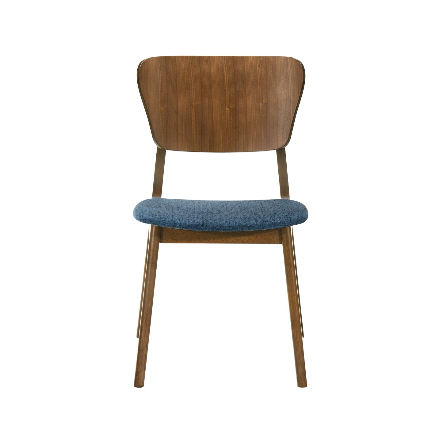 Kalia Wood Dining Chair in Walnut Finish with Blue Fabric - Set of 2