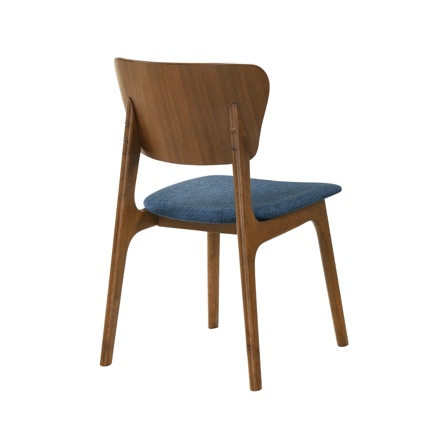 Kalia Wood Dining Chair in Walnut Finish with Blue Fabric - Set of 2